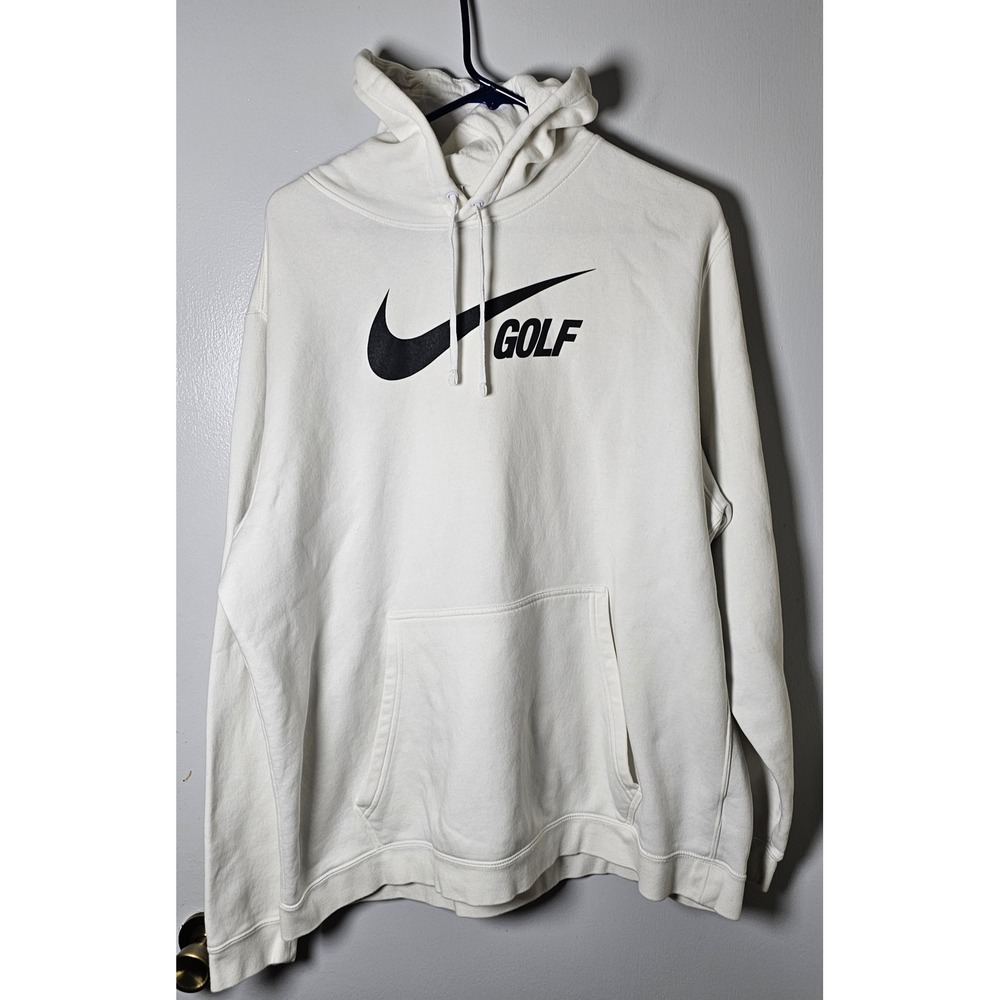 Nike Golf Hoodie Mens Sz XXL White Black Swoosh Logo Fleece Pullover Sweatshirt